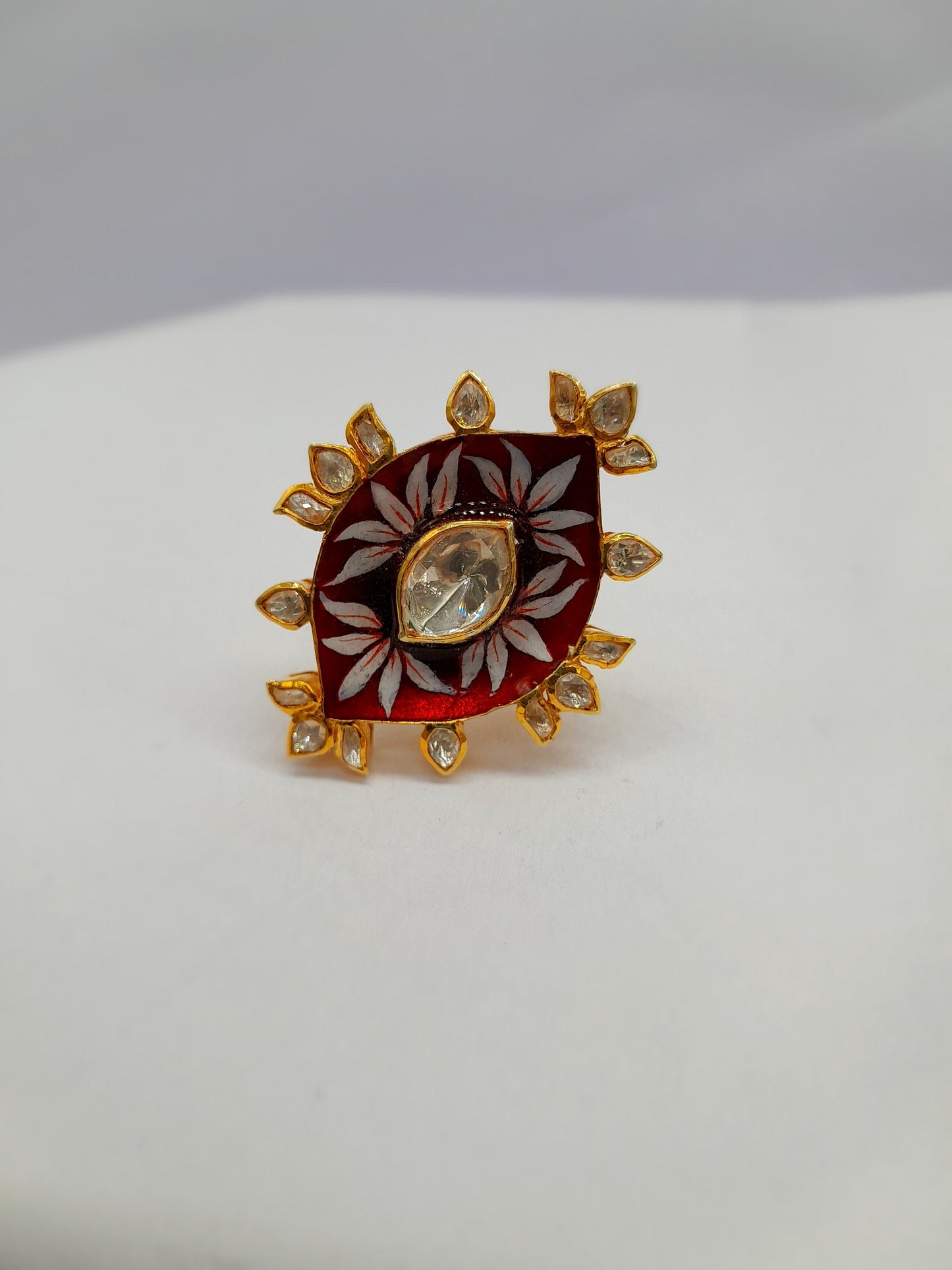 Silver Moissanite Polki Enamel Ring, Enamel Ring, Polki Ring, Polki Statement Ring, Silver Ring, Wedding Ring, Traditional Silver Ring Gift