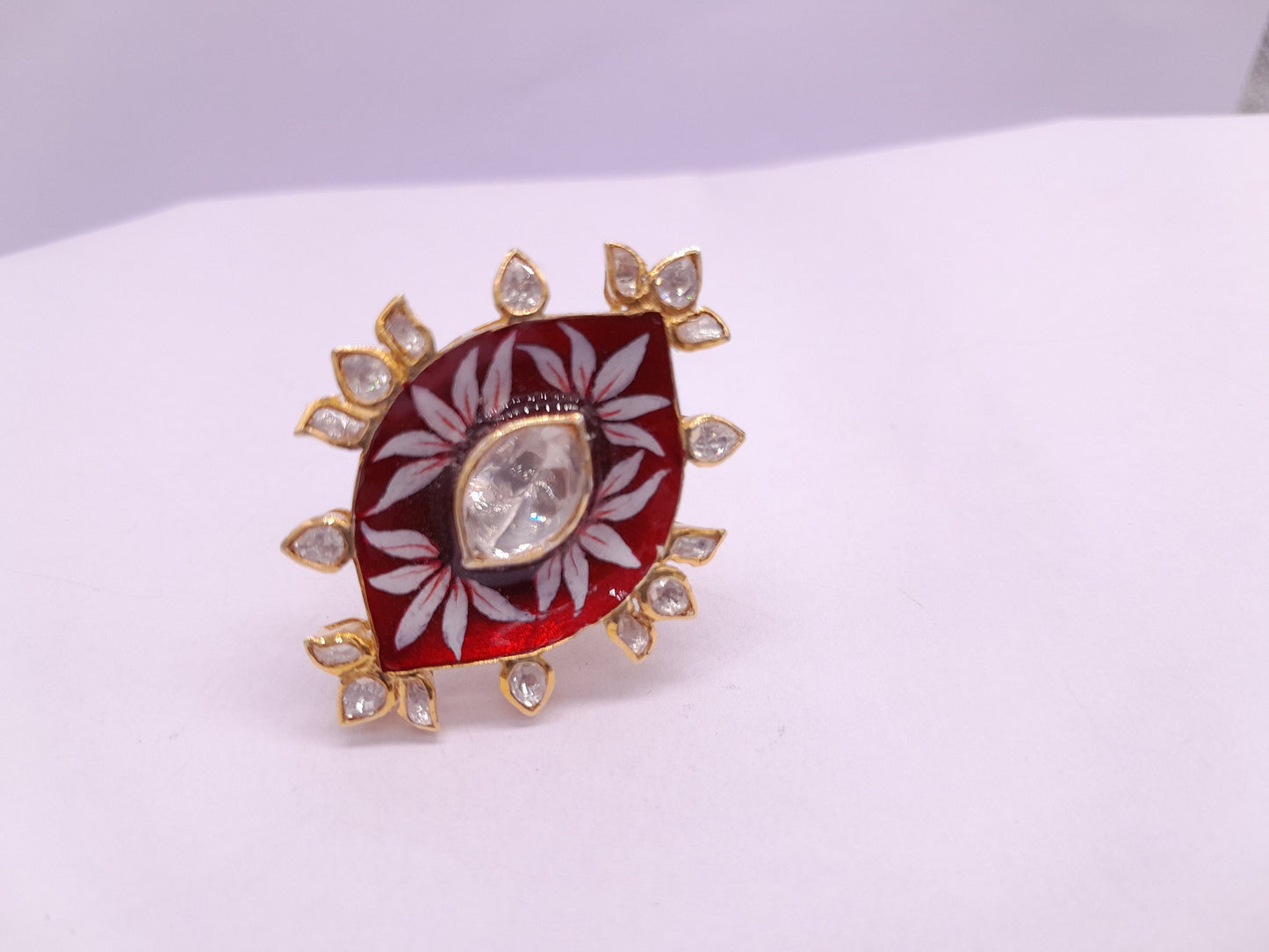 Silver Moissanite Polki Enamel Ring, Enamel Ring, Polki Ring, Polki Statement Ring, Silver Ring, Wedding Ring, Traditional Silver Ring Gift