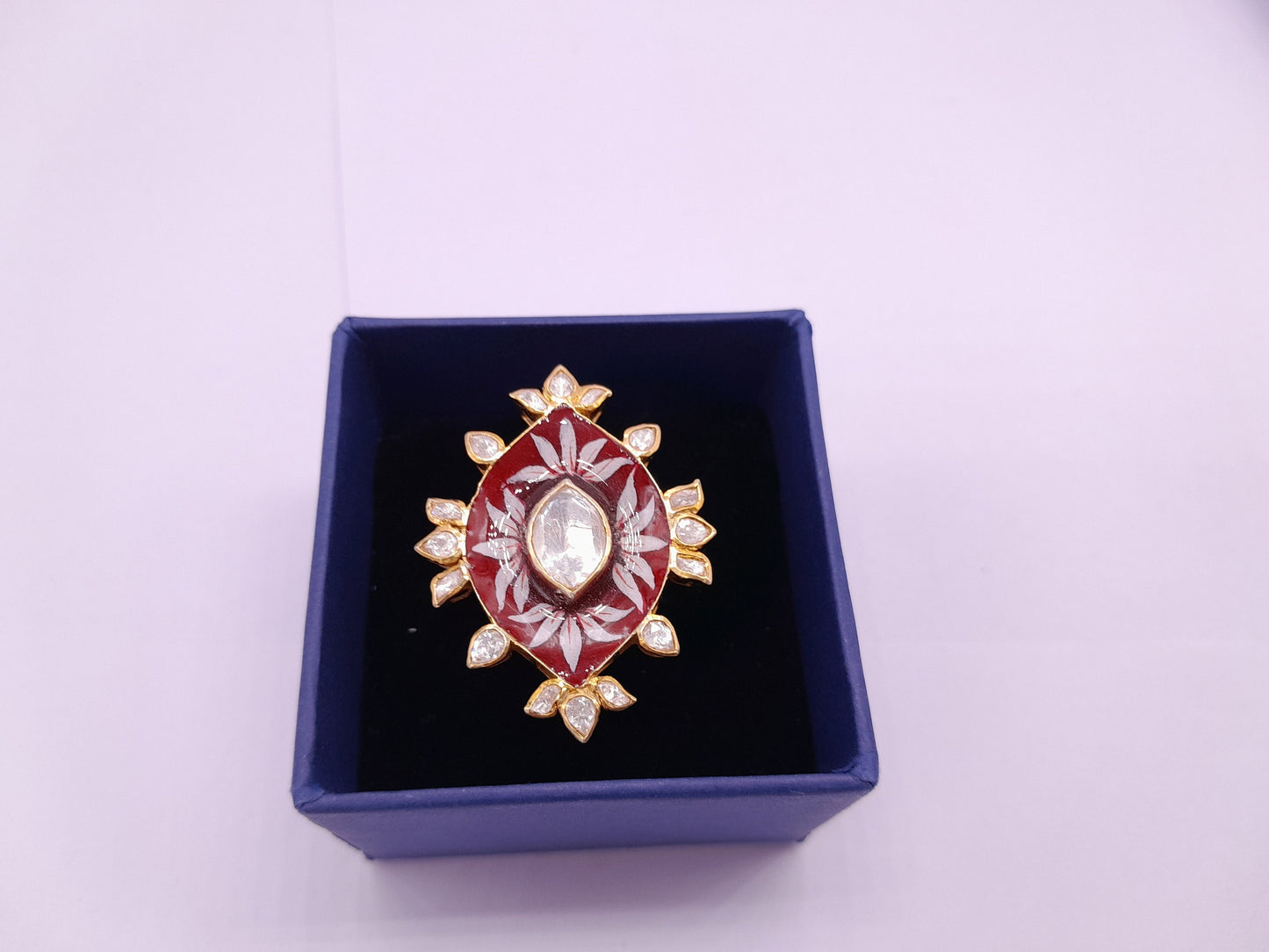 Silver Moissanite Polki Enamel Ring, Enamel Ring, Polki Ring, Polki Statement Ring, Silver Ring, Wedding Ring, Traditional Silver Ring Gift