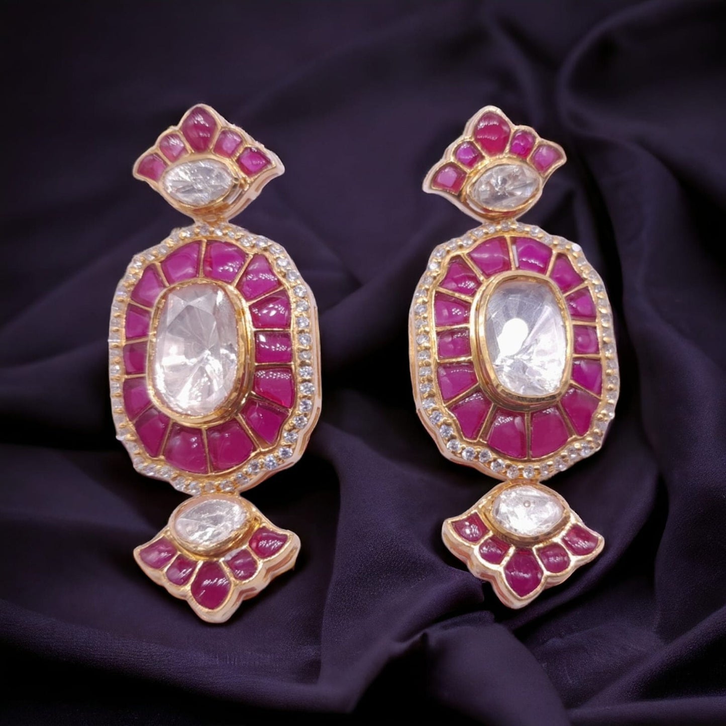 Red Ruby Moissanite Polki Earrings, Kundan Polki Earring, Indian Bridal Jewelry, Silver Polki Earring, Silver Earring, Daily Wear Earring