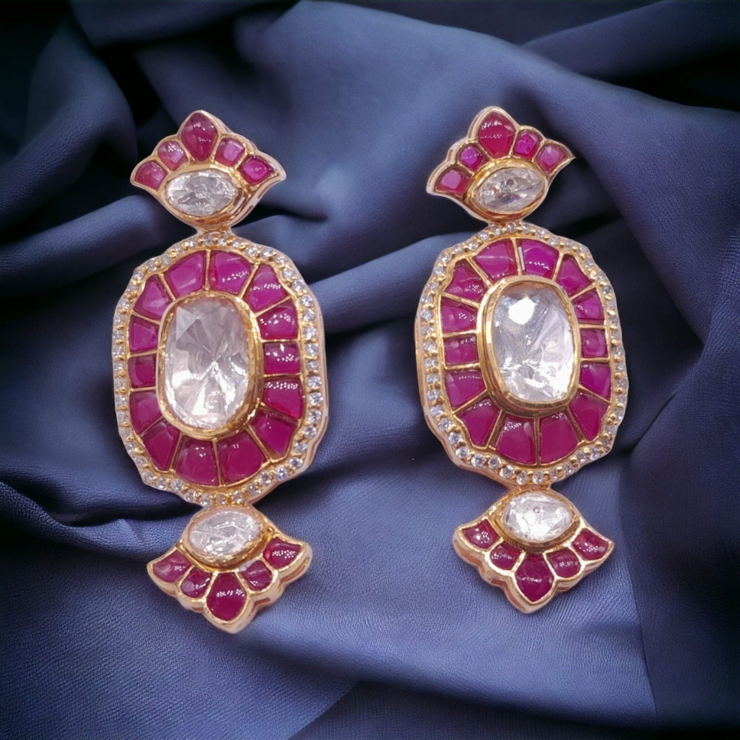 Red Ruby Moissanite Polki Earrings, Kundan Polki Earring, Indian Bridal Jewelry, Silver Polki Earring, Silver Earring, Daily Wear Earring