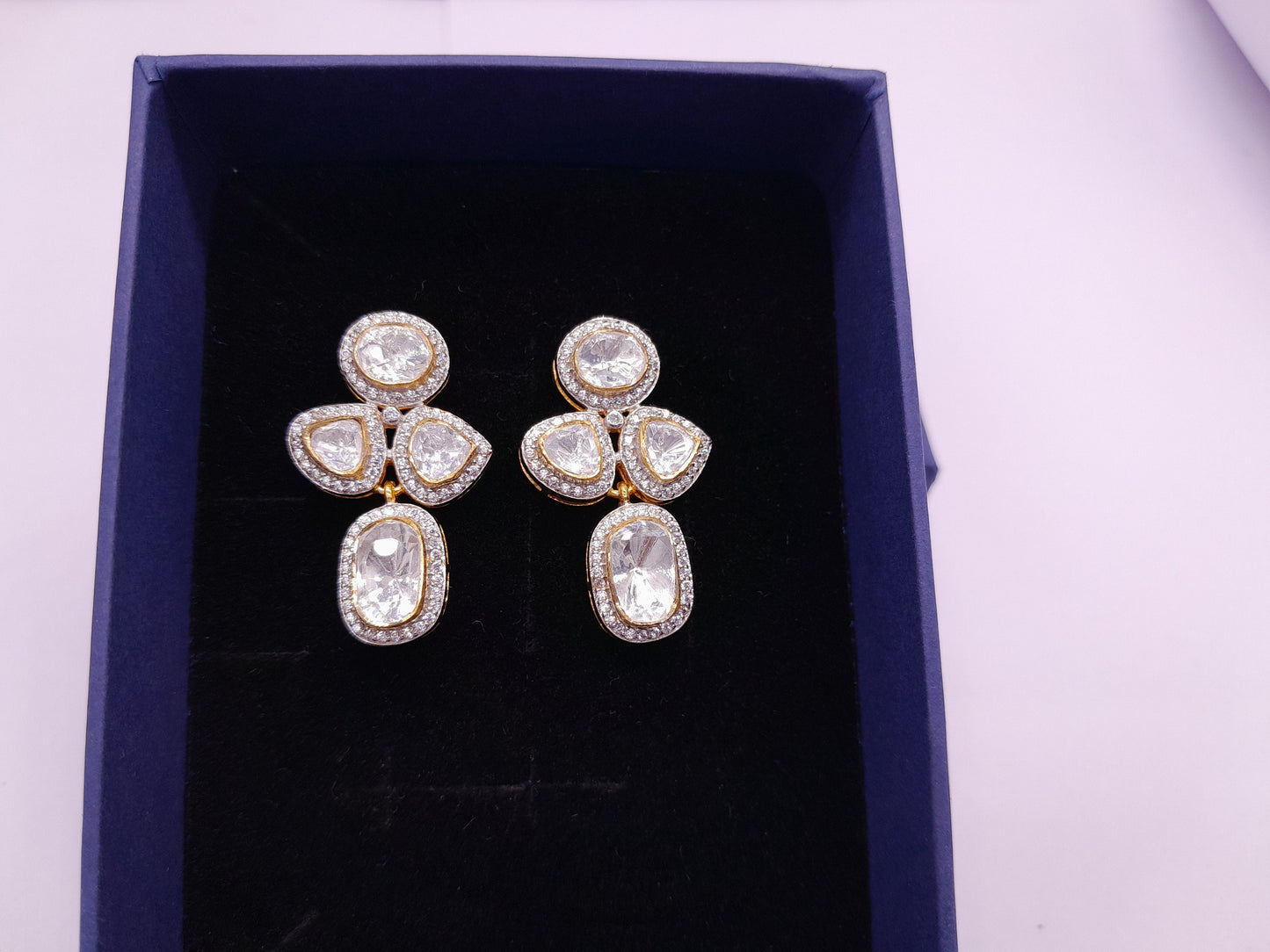 Moissanite Polki Kundan Earring Silver Indian Polki Earrings Diamond Vintage Handmade Jewelry Wedding Anniversary Gift For Her Polki Kundan