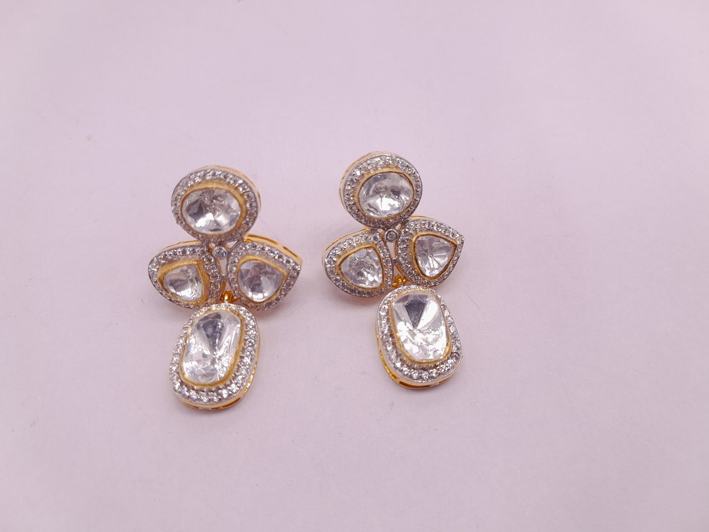 Moissanite Polki Kundan Earring Silver Indian Polki Earrings Diamond Vintage Handmade Jewelry Wedding Anniversary Gift For Her Polki Kundan