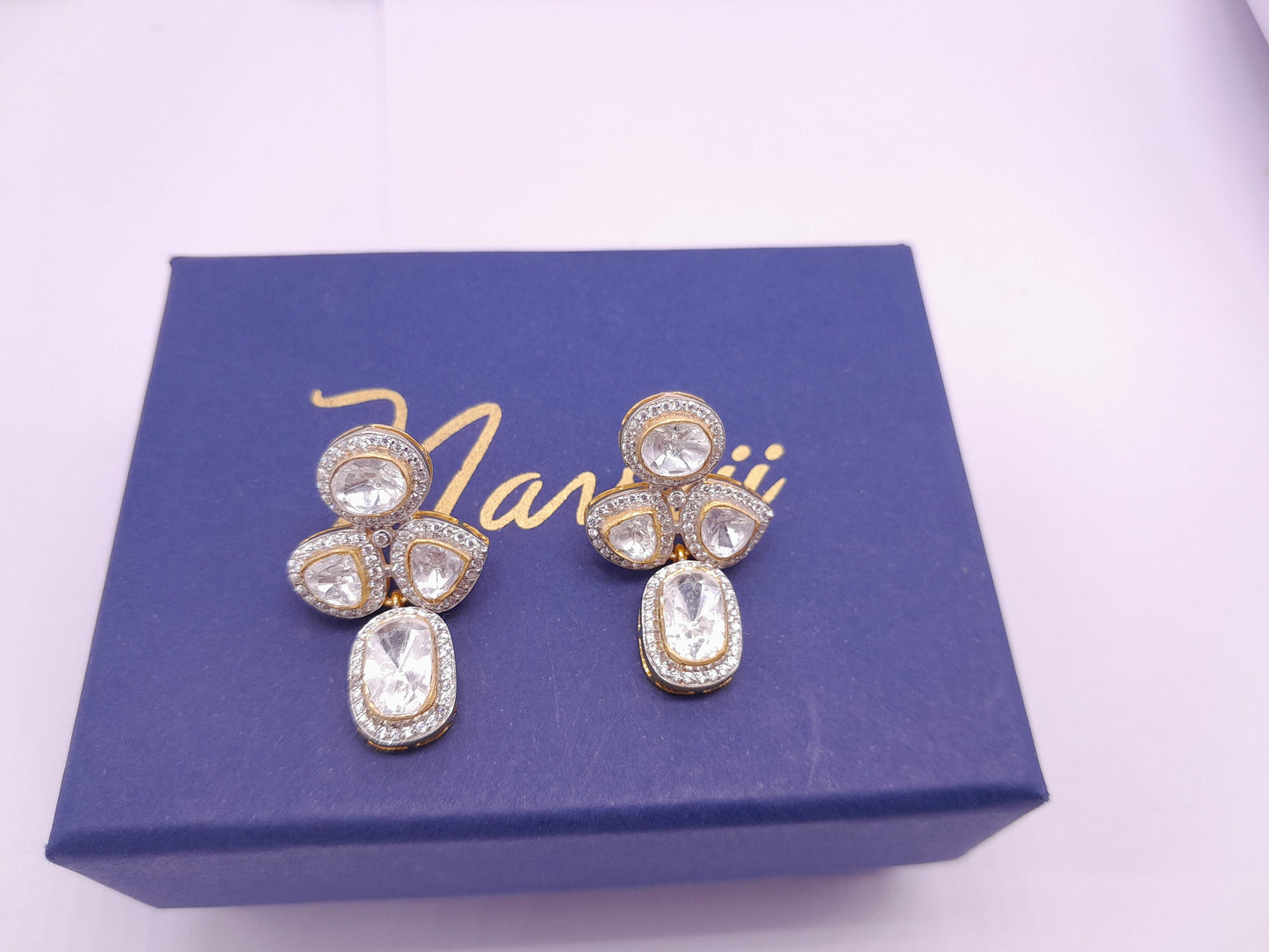 Moissanite Polki Kundan Earring Silver Indian Polki Earrings Diamond Vintage Handmade Jewelry Wedding Anniversary Gift For Her Polki Kundan