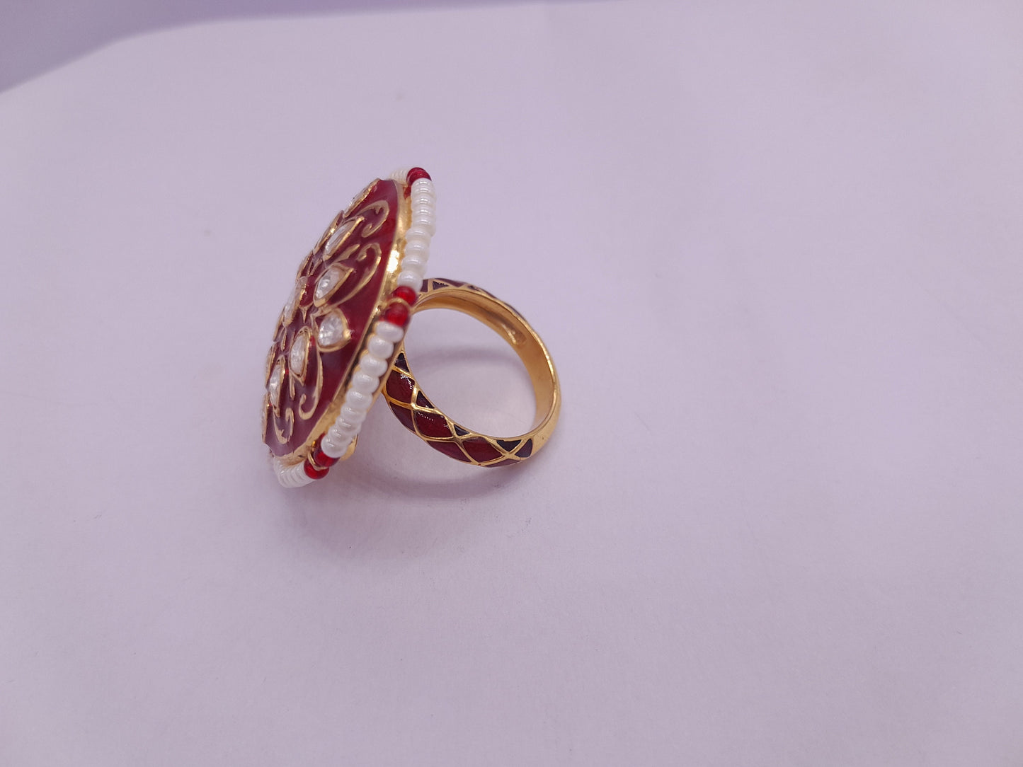 Silver Moissanite Polki Ring, Enamel Ring, Polki Ring, Polki Statement Ring, Silver Cocktail Ring, Wedding Ring, Traditional Silver Ring