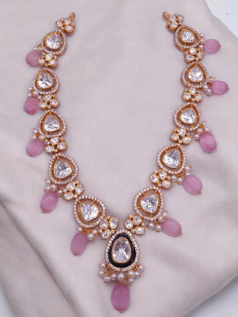 Silver Moissanite Polki Necklace, Indian Traditional Wedding Jewelry, Bridal Kundan Polki Necklace, Moissanite Necklace, Statement Necklace