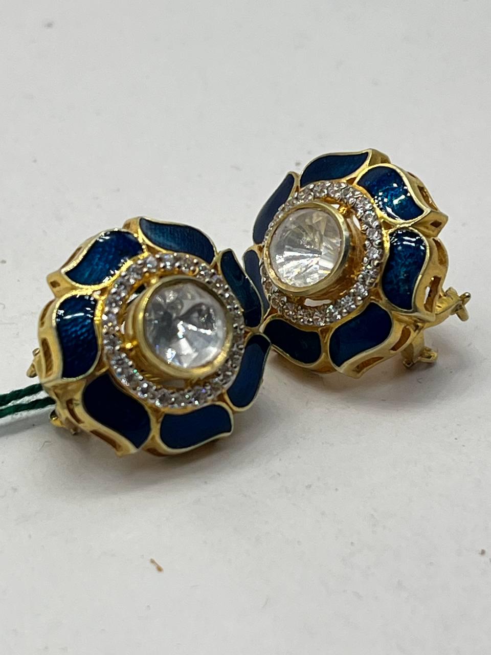 Moissanite Polki Blue Enamel Earring