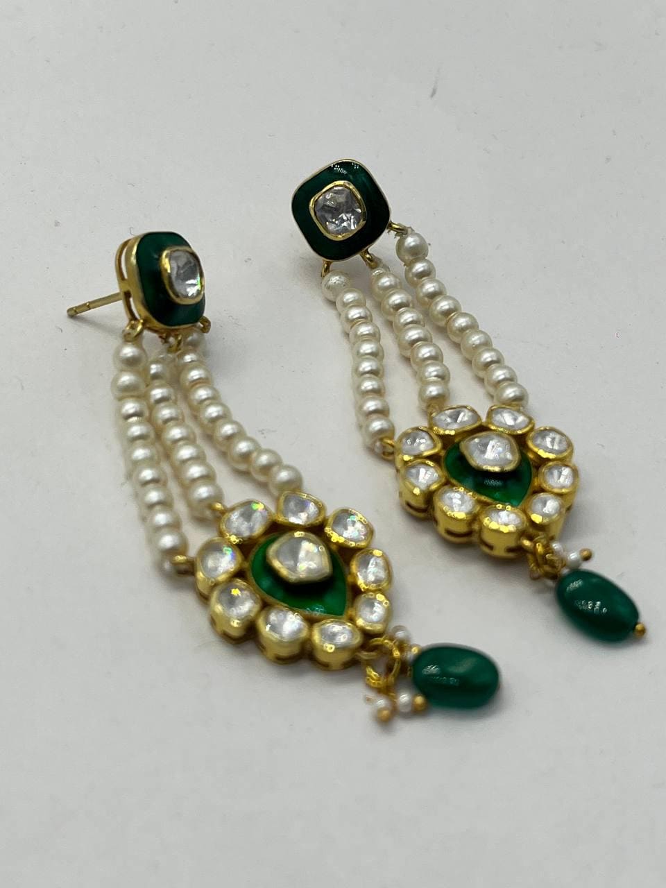 Silver Moissanite Polki Earring, Labmade Emerald Earring, Enamel Polki Earring, Kundan Chandbali Earring, Traditional Jewellery, Chandbali