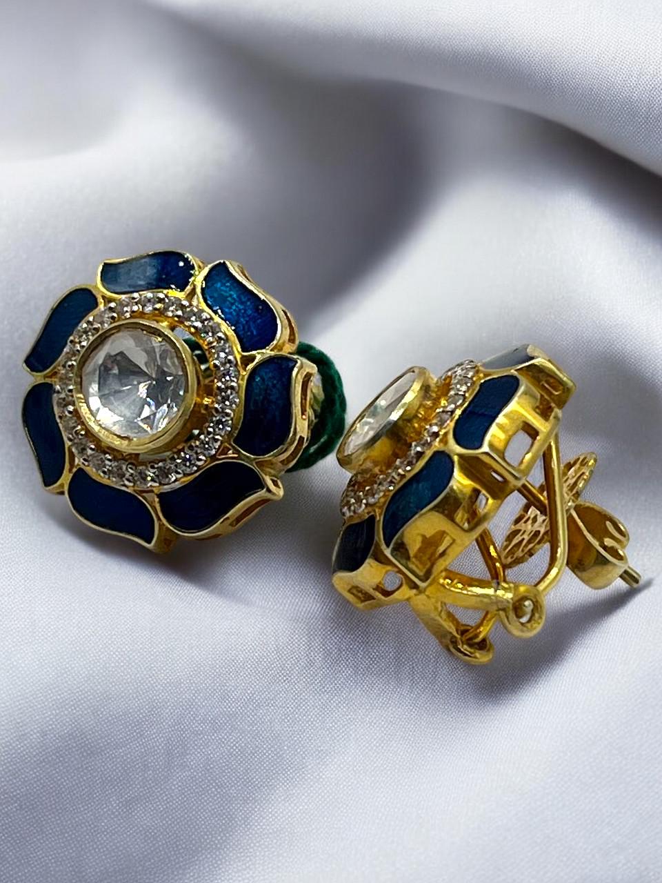 Moissanite Polki Blue Enamel Earring