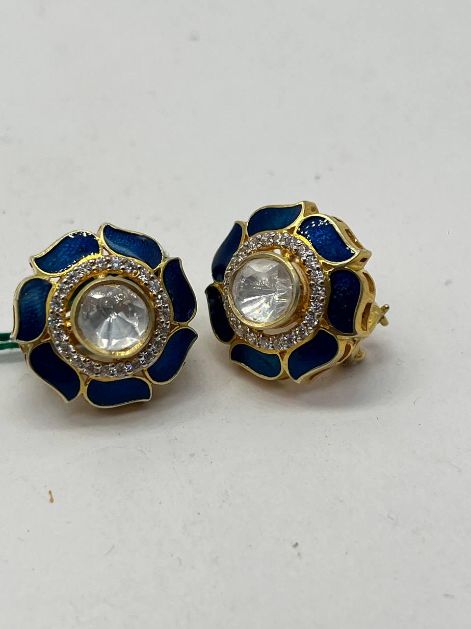 Moissanite Polki Blue Enamel Earring