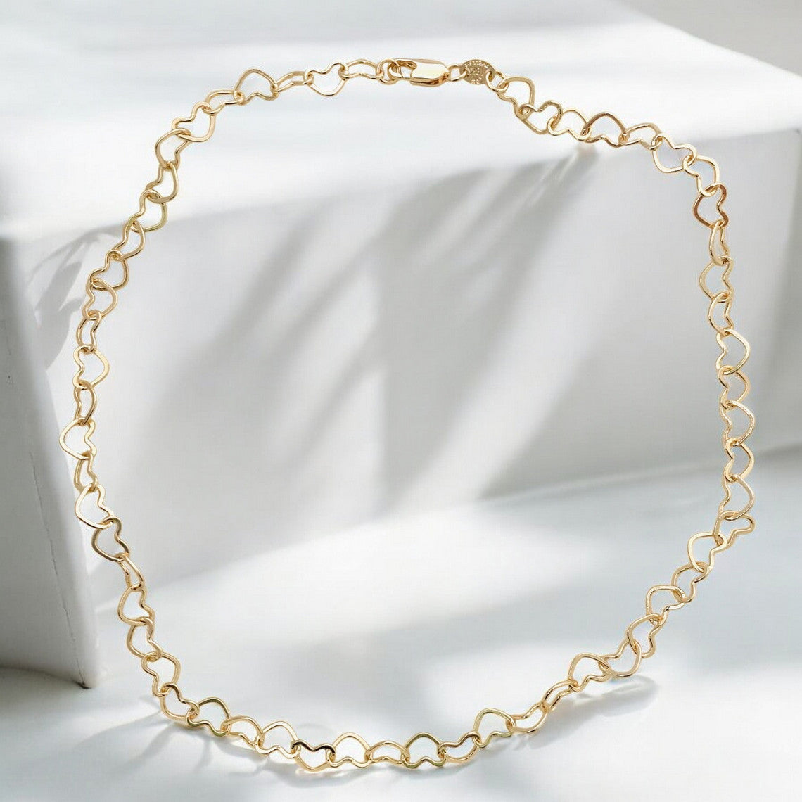 Gold Link Heart Choker Necklace , Gift for Her