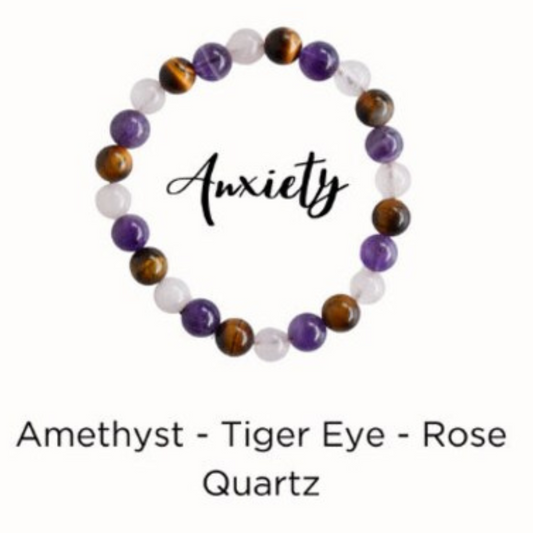 AAA+ Anxiety Relief Bracelet, Amethyst-Tiger Eye-Rose quartz beads
