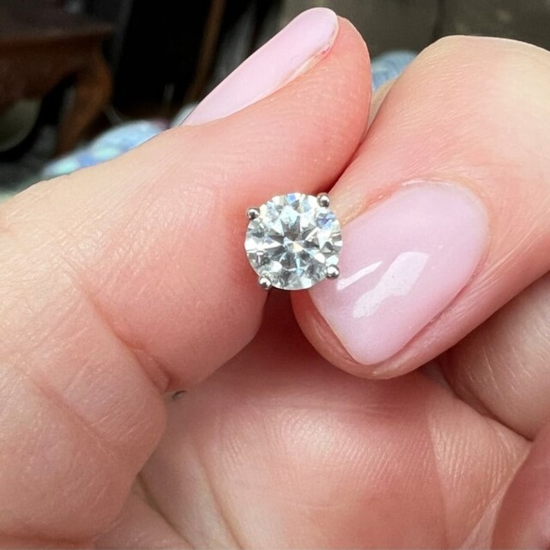 GRA Certified Moissanite Stud Earrings | 925 Sterling Silver Round Cut | Real Moissanite Earrings | Diamond Alternative | Dainty Minimalist Earrings | Perfect Gift | Trending Jewelry