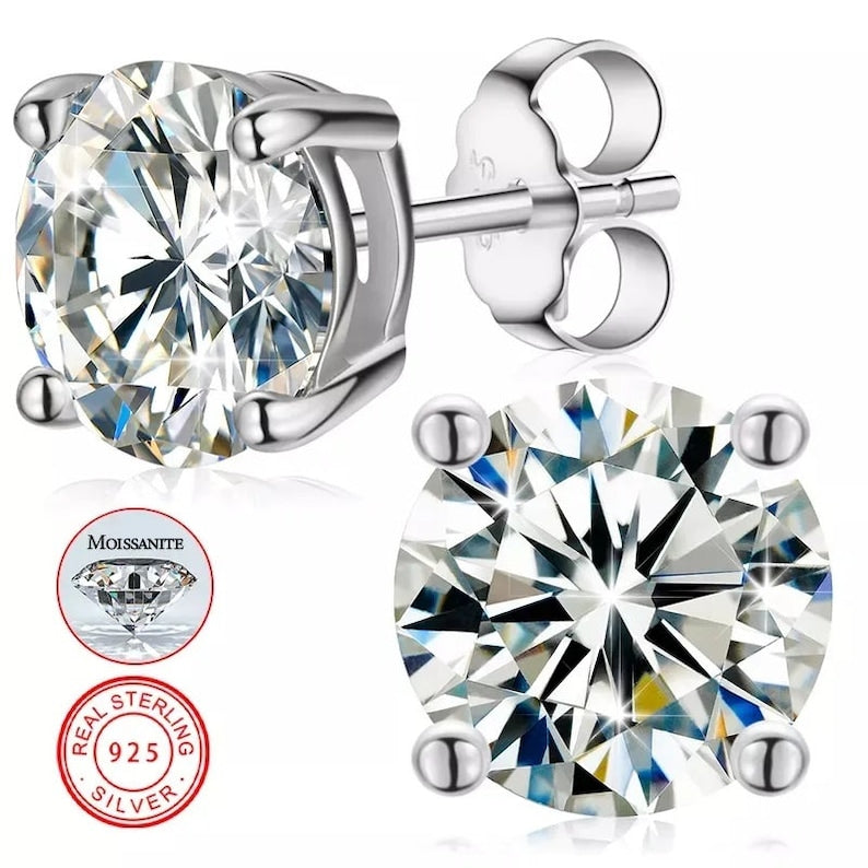 GRA Certified Moissanite Stud Earrings | 925 Sterling Silver Round Cut | Real Moissanite Earrings | Diamond Alternative | Dainty Minimalist Earrings | Perfect Gift | Trending Jewelry