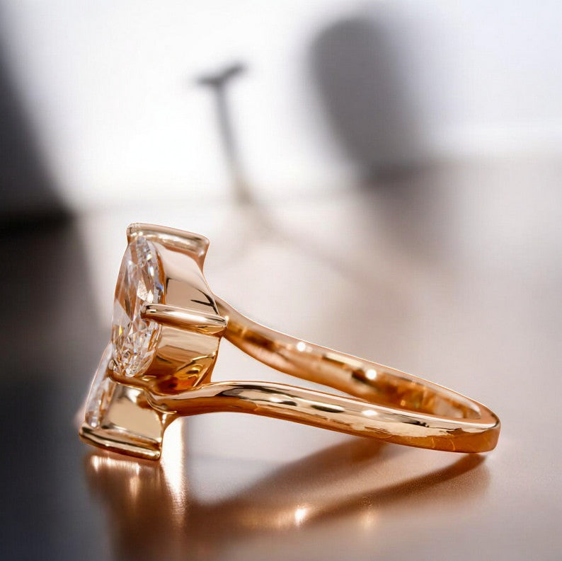 Pear Cut Two Stone Moissanite Engagement Ring – 925 Sterling Silver, Unique Toi et Moi Ring, Anniversary Gift for Her  Promise Rings