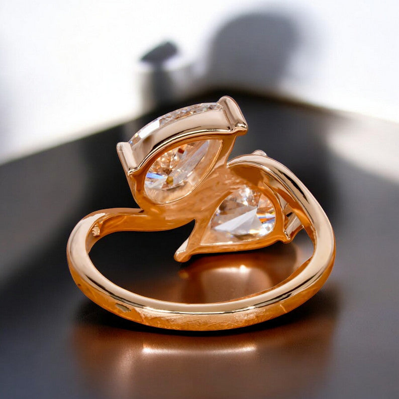 Pear Cut Two Stone Moissanite Engagement Ring – 925 Sterling Silver, Unique Toi et Moi Ring, Anniversary Gift for Her  Promise Rings