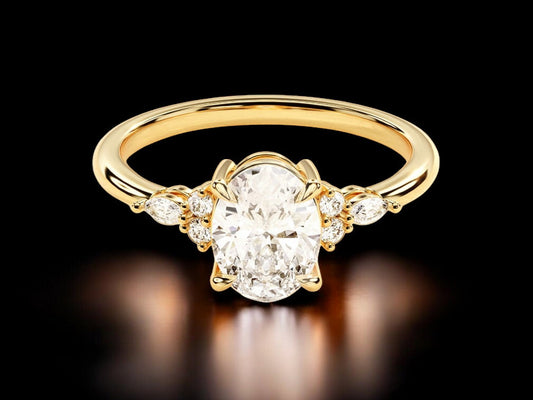Oval Moissanite Engagement Ring for Women – 925 Sterling Silver, Classic Solitaire Bridal Ring, Dainty Wedding Jewelry