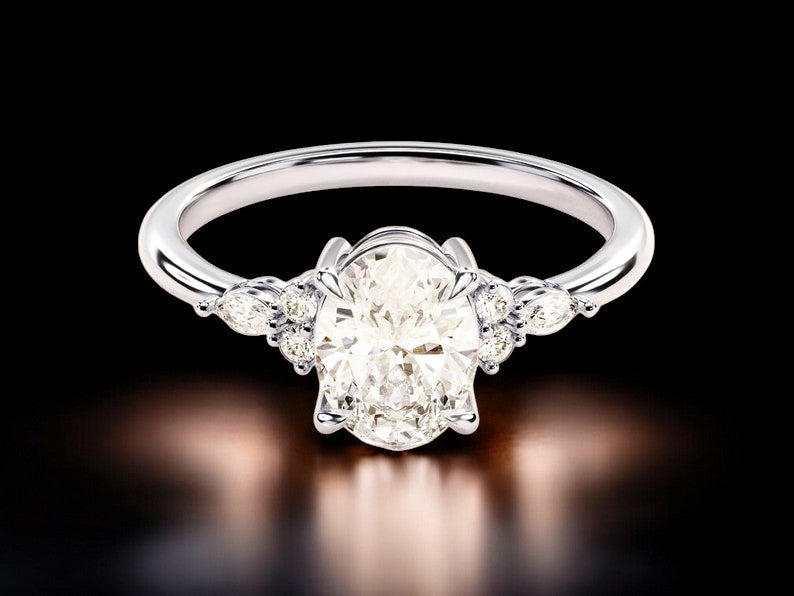 Oval Moissanite Engagement Ring for Women – 925 Sterling Silver, Classic Solitaire Bridal Ring, Dainty Wedding Jewelry