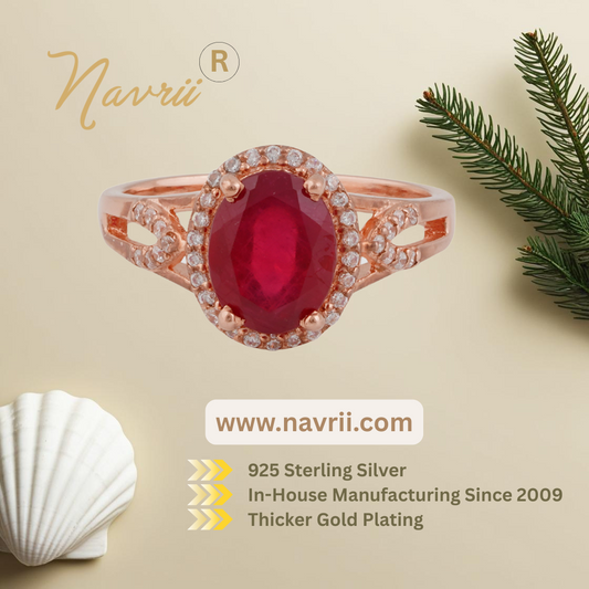 Elegant Ruby Ring in 925 Sterling Silver –Statement Cocktail Jewelry for Women
