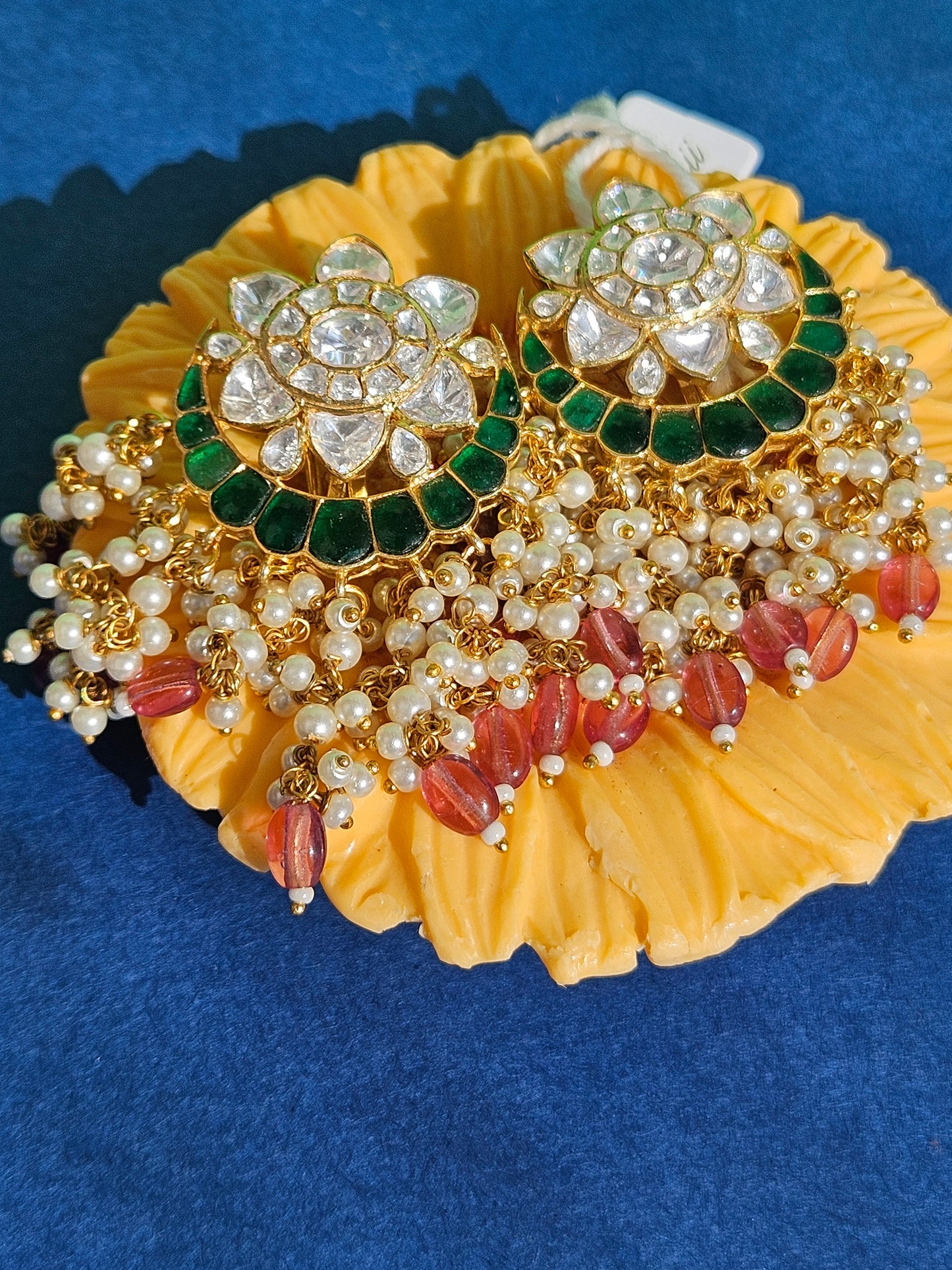 Silver Polki Chandbali, Emerald Earring, Kundan Chandbali, Bridal Jewelery, Traditional Jewelery, 925 Silver Earring, Chandbali, Mossianite