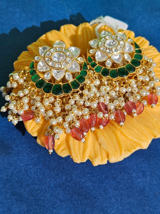 Silver Polki Chandbali, Emerald Earring, Kundan Chandbali, Bridal Jewelery, Traditional Jewelery, 925 Silver Earring, Chandbali, Mossianite