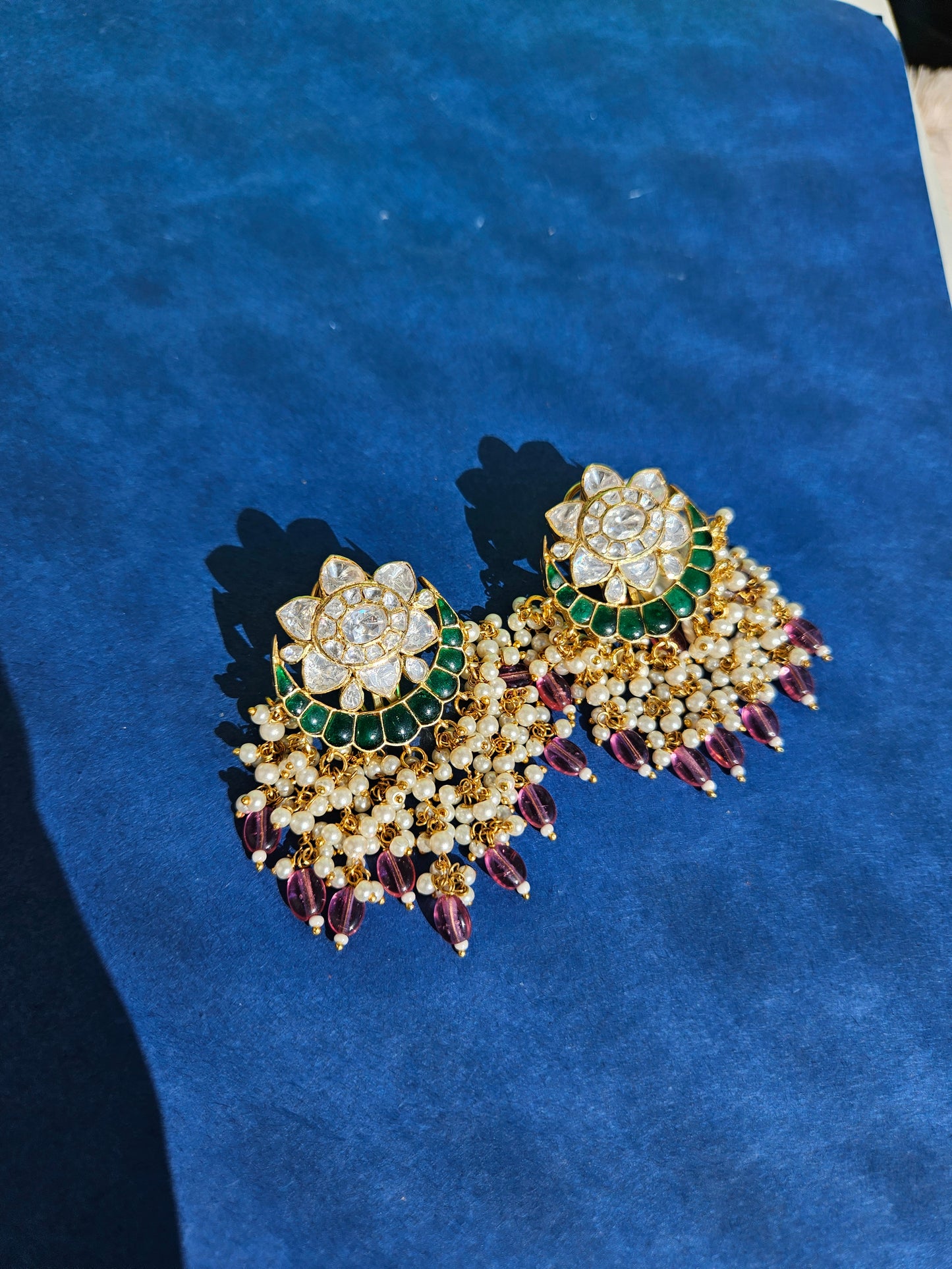 Silver Polki Chandbali, Emerald Earring, Kundan Chandbali, Bridal Jewelery, Traditional Jewelery, 925 Silver Earring, Chandbali, Mossianite