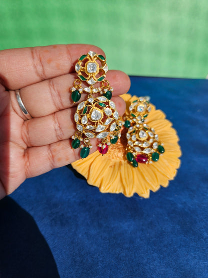 Silver Polki Chandbali, Labmade Emerald Earring, Kundan Chandbali, Bridal Jewelery, Traditional Jewelery, 925 Silver Earring, Chandbali Gift
