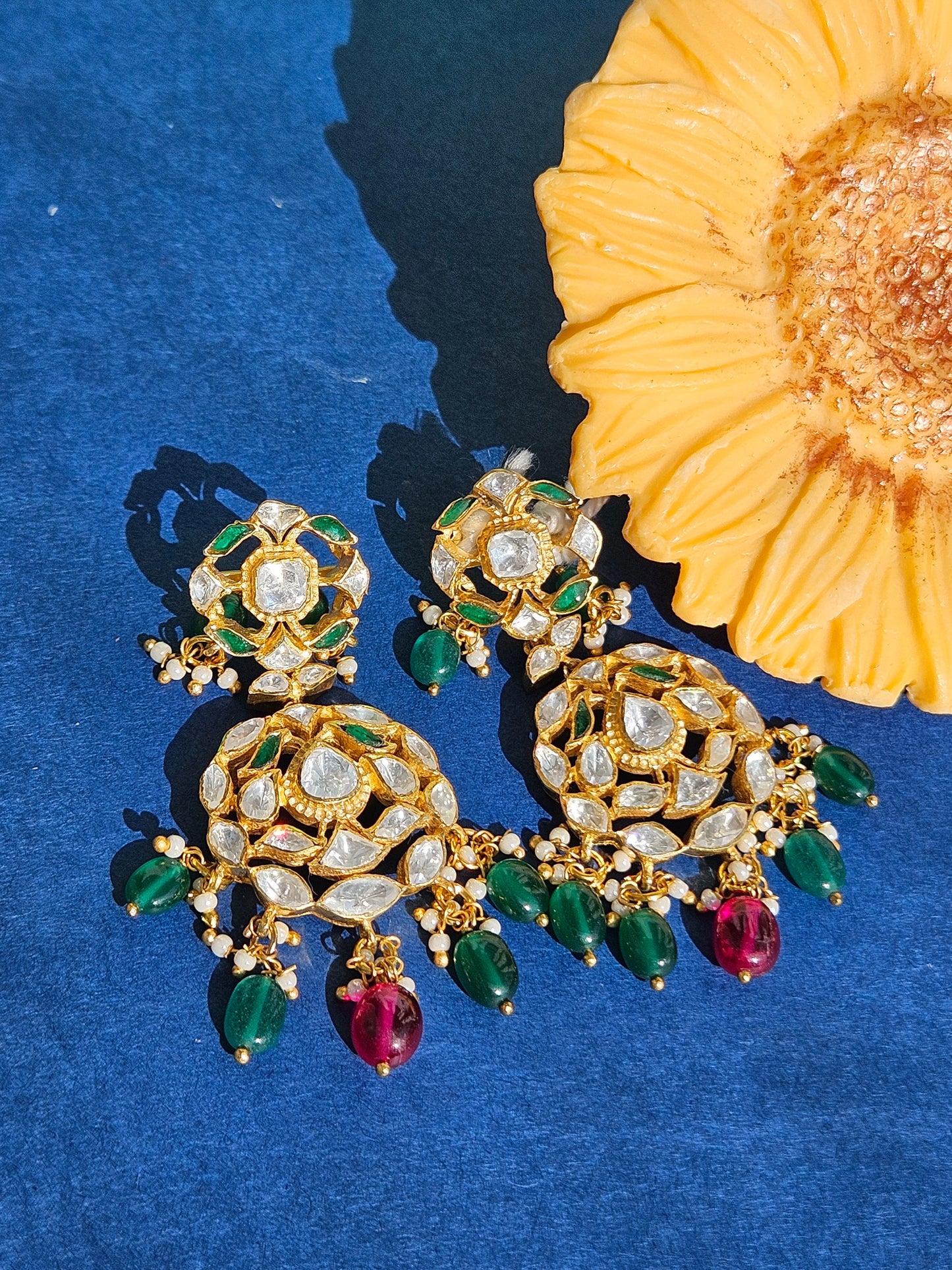 Silver Polki Chandbali, Labmade Emerald Earring, Kundan Chandbali, Bridal Jewelery, Traditional Jewelery, 925 Silver Earring, Chandbali Gift