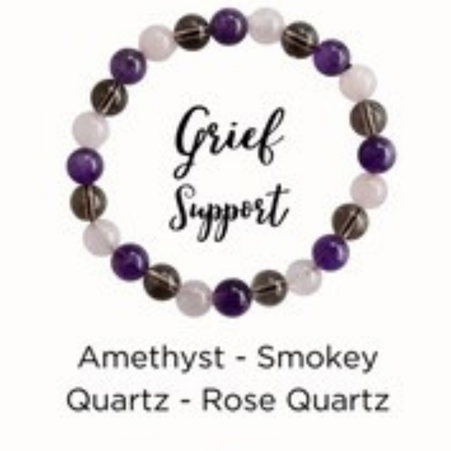 AAA+ Grief Support  Bracelet, Amethyst-Smokey Quartz-Rose quartz beads