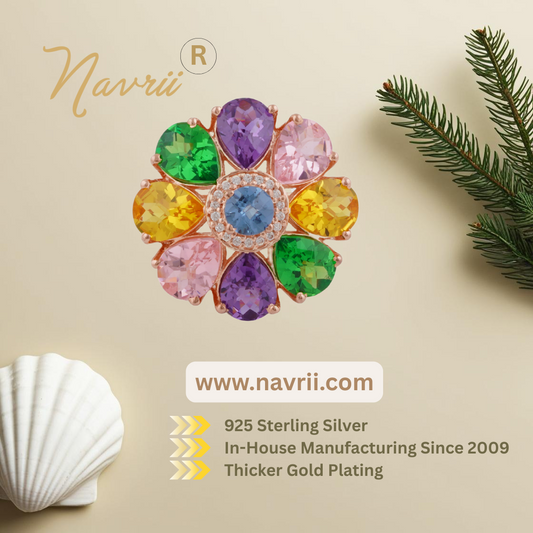 AAA+ Multi Color Gemstones Cocktail  Ring In 925 Sterling Silver