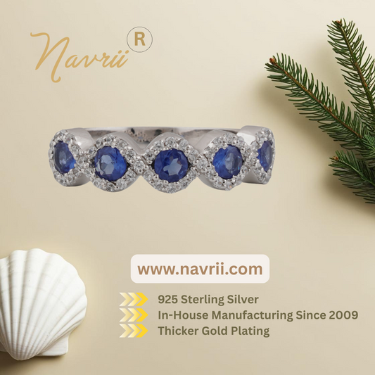 Classic Blue Sapphire Eternity Band – 925 Sterling Silver Infinity Design | Elegant Stacking Ring