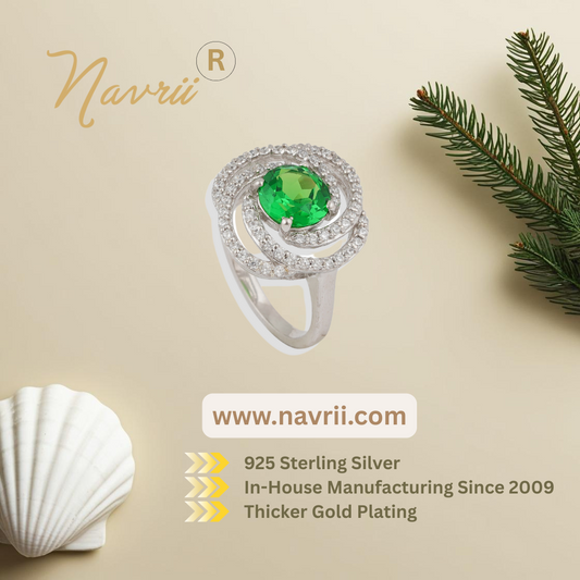 Emerald Halo Swirl Ring – 925 Sterling Silver Statement Ring | Vintage-Inspired Jewelry