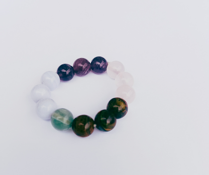 AAA+ Wristband for Stubborn Kids Blue Lace Agate-Amethyst-Rose Quartz-Fluorite