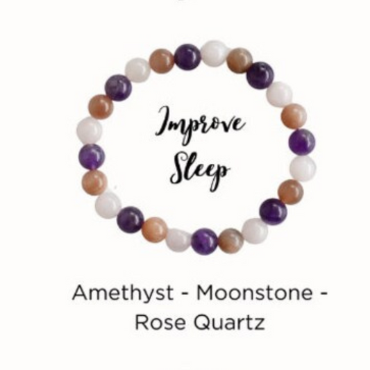 AAA+ Quality Sleep Improvement Bracelet, 100 % Genuine Natural Amethyst-Moon Stone-Rose quartz beads