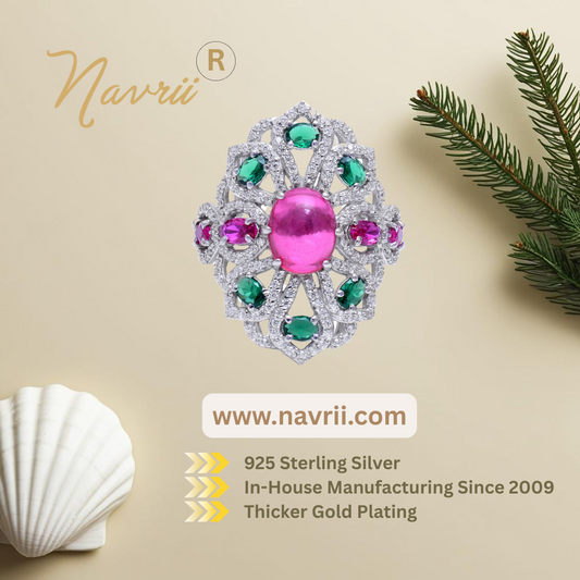 Multicolor Gemstone Cocktail Ring | 925 Sterling Silver Statement Ring | Bold & Elegant Party Jewelry | Unique Gift for Her | Limited Edition