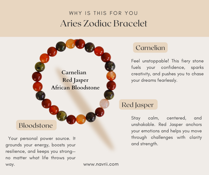 Aries Bracelet, Healing Crystals, Zodiac Birthstone Bracelet, Meditation Gemstone Chakra Bracelet, March April Birthday Gift