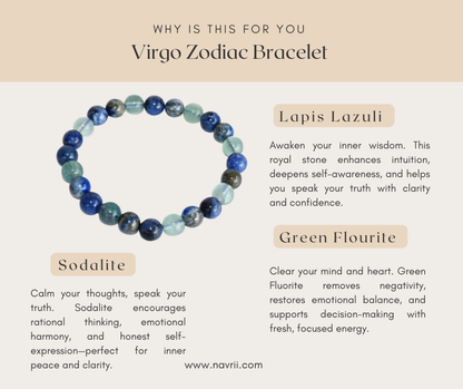 🌿 Virgo Zodiac Gemstones Bracelet – Grounded Wisdom for the Earth Sign Maiden ♍︎
