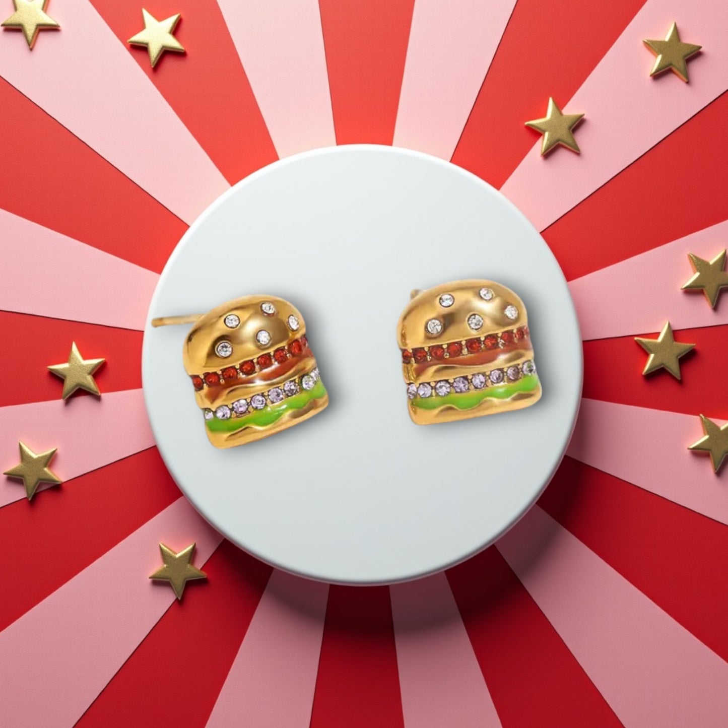 Fun Food-Themed Stud Earrings Set: Pizza, Burger, Ice Cream Designs
