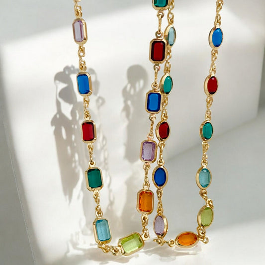Crystal Gemstone Necklace, Colorful Charm, Gift for Her