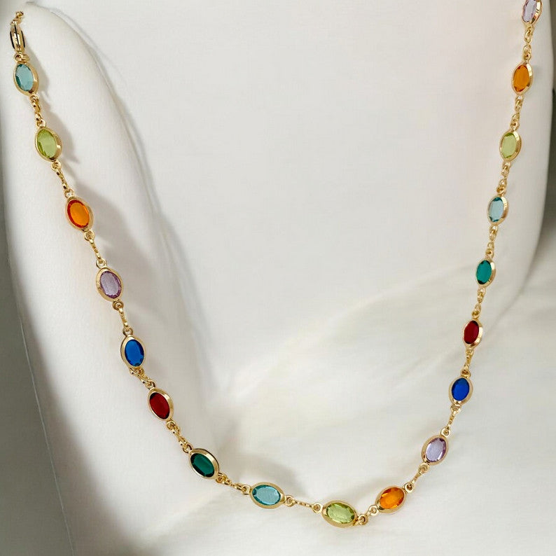 Crystal Gemstone Necklace, Colorful Charm, Gift for Her