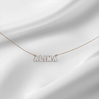Custom Bubble Outlined Name Necklace • Outlined Letter Name Necklace