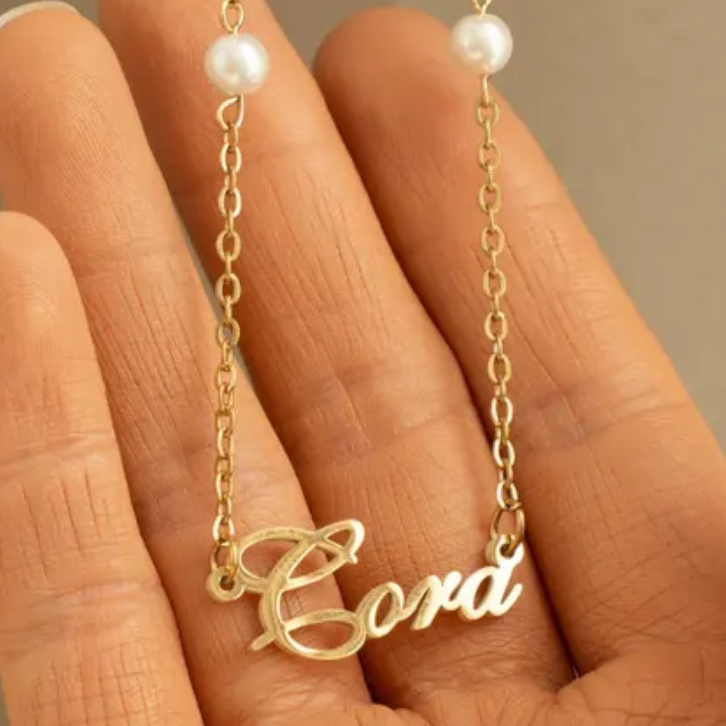 Custom Gold Pearl Name Necklace