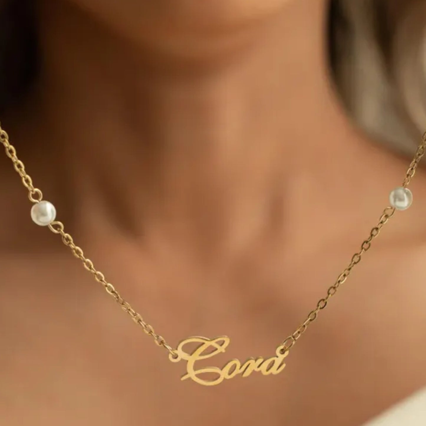 Custom Gold Pearl Name Necklace
