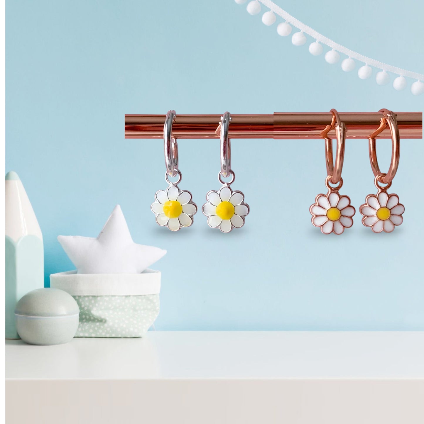 Tiny Daisy hoop earrings  Teens huggies earrings | Toddler earrings