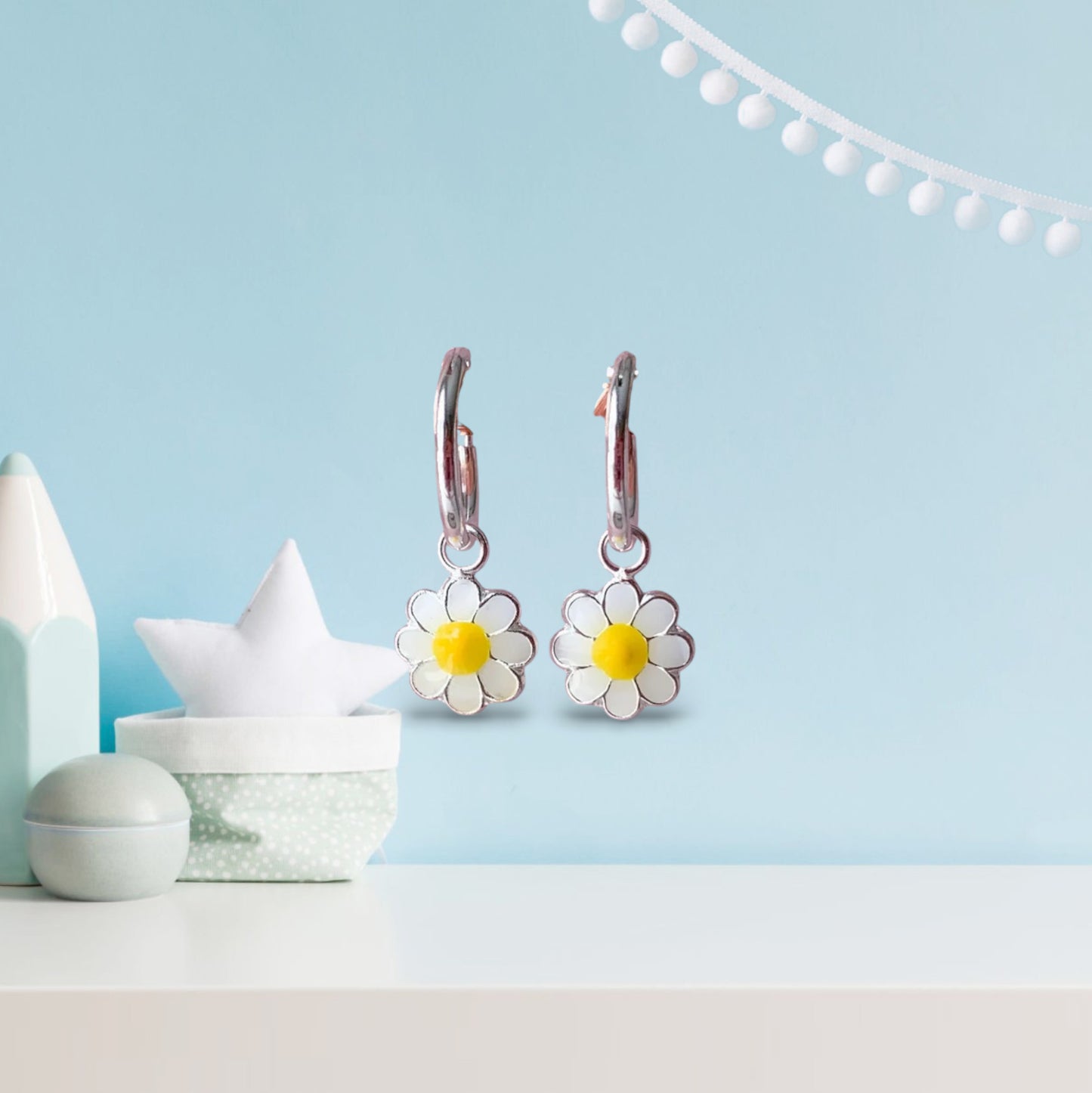 Tiny Daisy hoop earrings  Teens huggies earrings | Toddler earrings