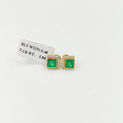 Radiant Lab-Made Gemstone Stud Earrings