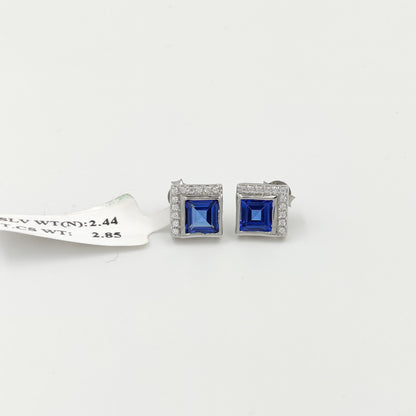 Square Shaped Stud Earrings in 925 Sterling Silver – Elegant Sapphire, Emerald & Ruby Jewelry for Loving Women