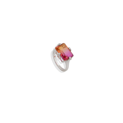 Watermelon Ombre  Ring – 925 Sterling Silver, Baguette Cut, Statement Cocktail Ring – Limited Edition 🔥