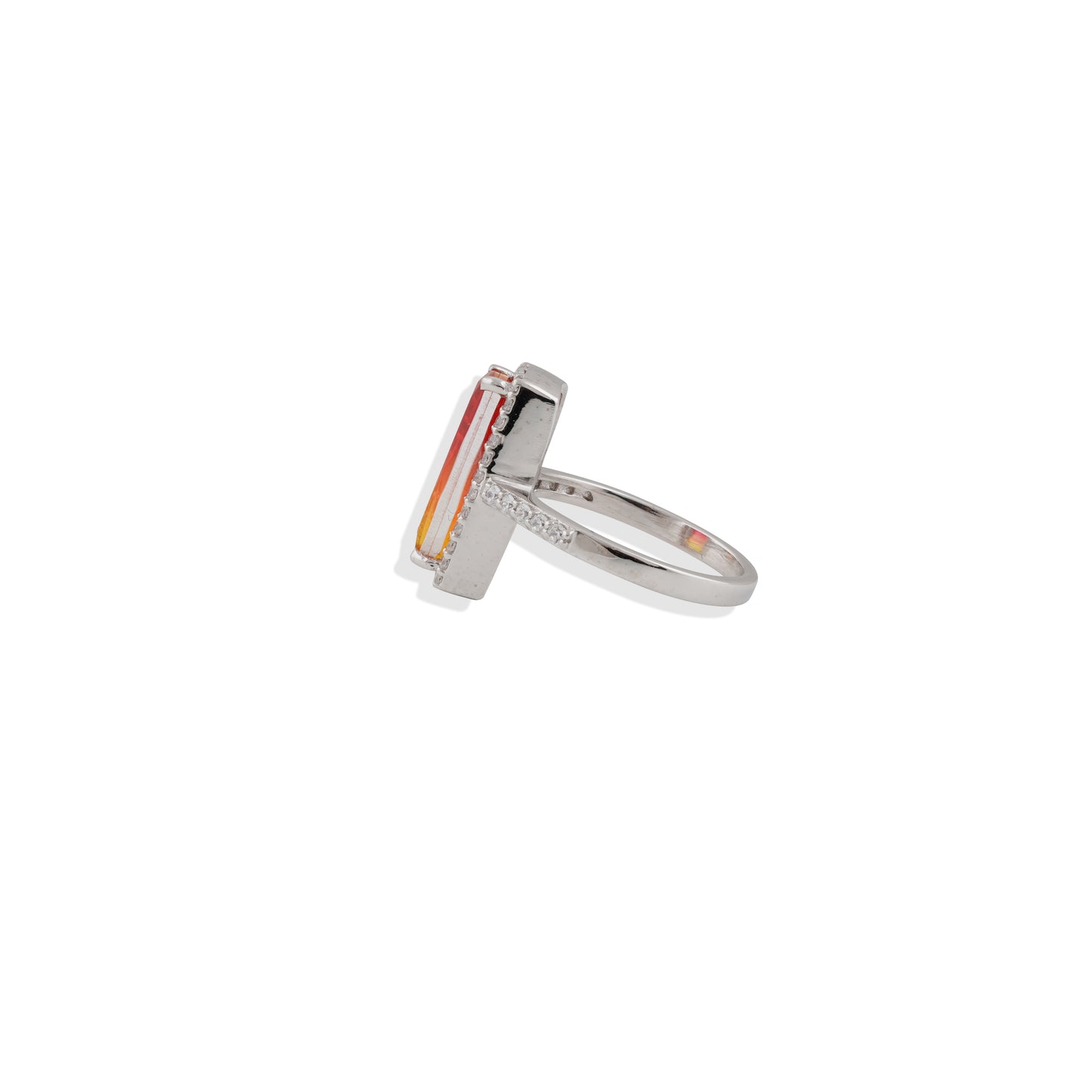 🔥 Fiery Ombre Cocktail Ring – 925 Sterling Silver, Red & Yellow Gradient Gemstone, Halo Statement Ring – Limited Edition! 🔥