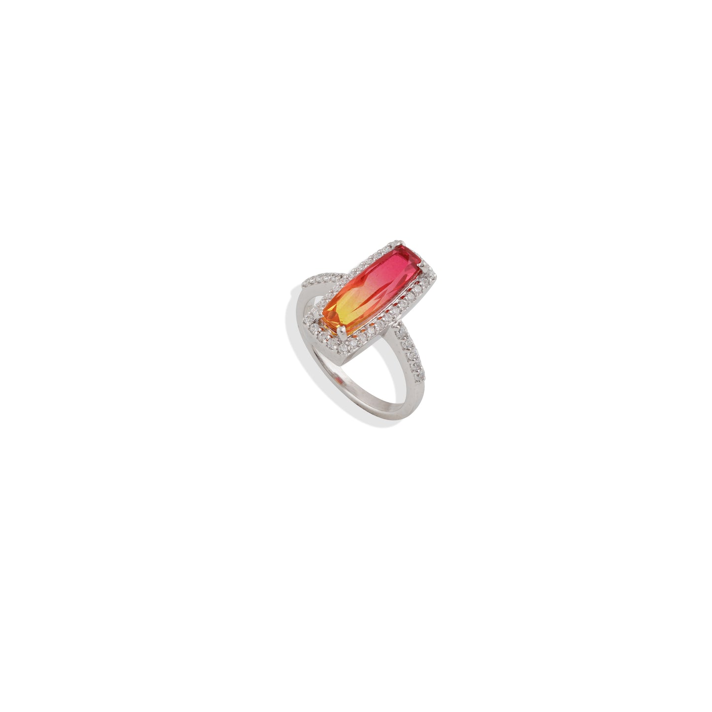 🔥 Fiery Ombre Cocktail Ring – 925 Sterling Silver, Red & Yellow Gradient Gemstone, Halo Statement Ring – Limited Edition! 🔥